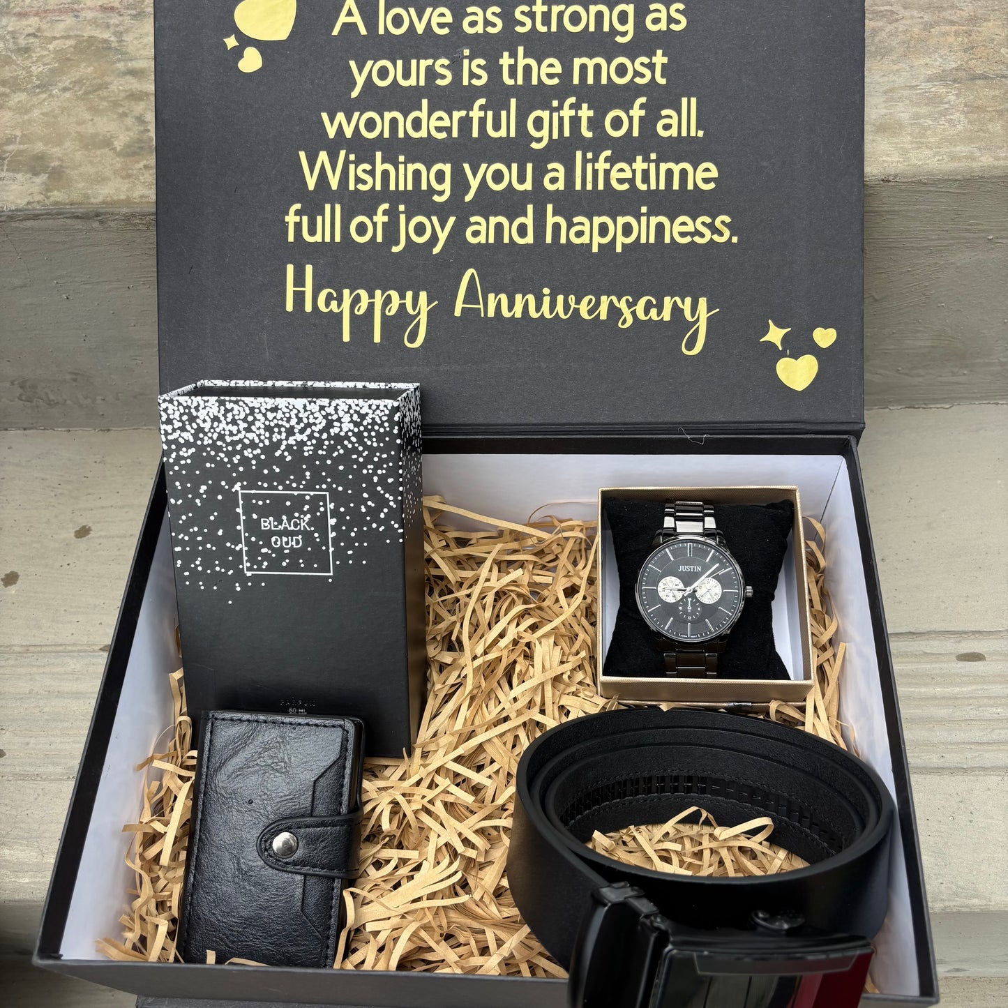 Personalised Gift Box with Premium Cologne and Timepiece