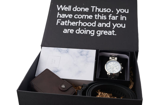 Personalised Gift Box with Premium Cologne and Timepiece