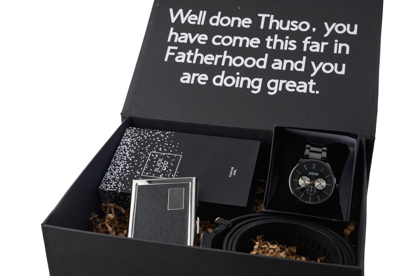 Personalised Gift Box with Premium Cologne and Timepiece