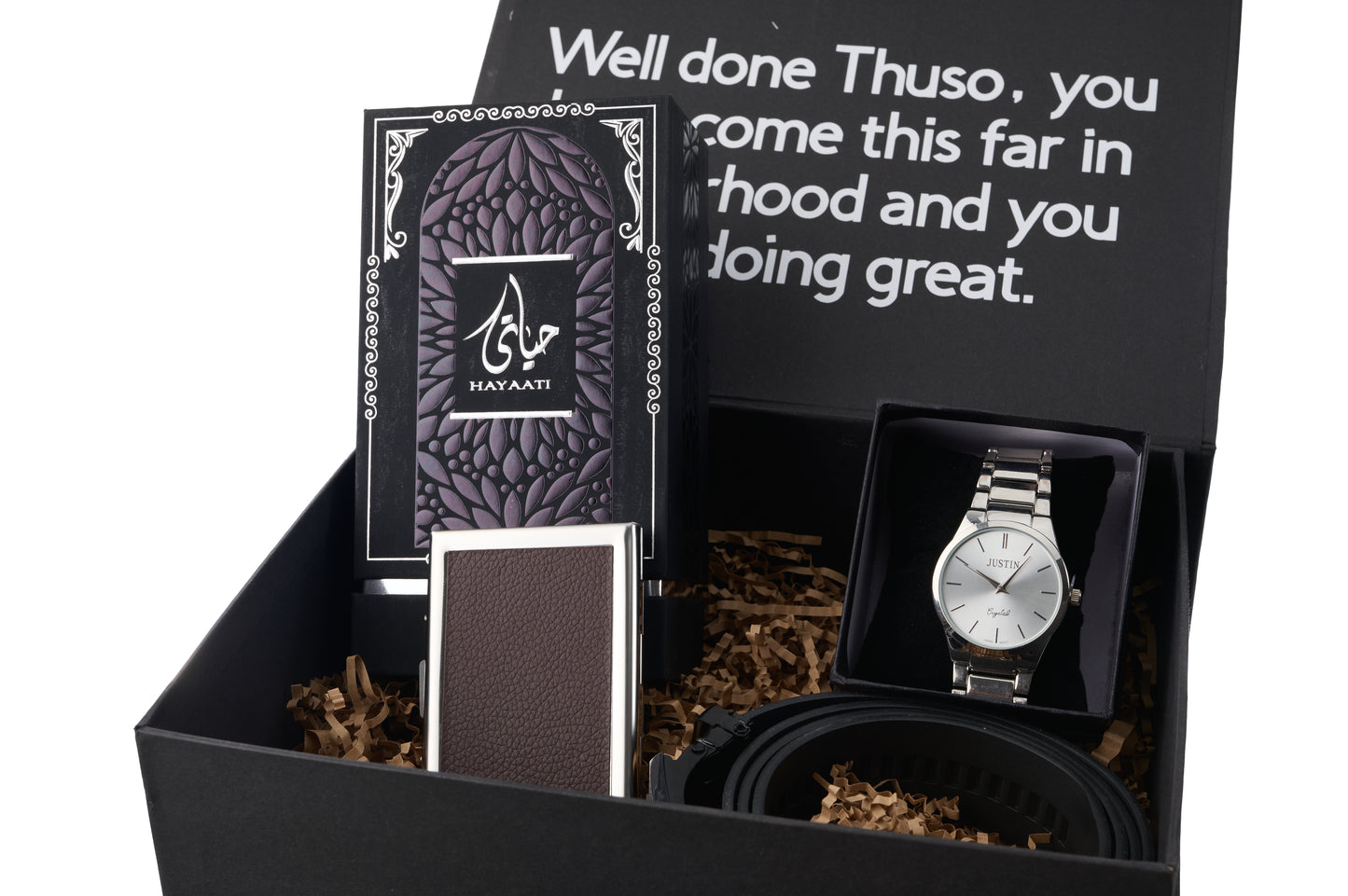 Personalised Gift Box with Premium Cologne and Timepiece