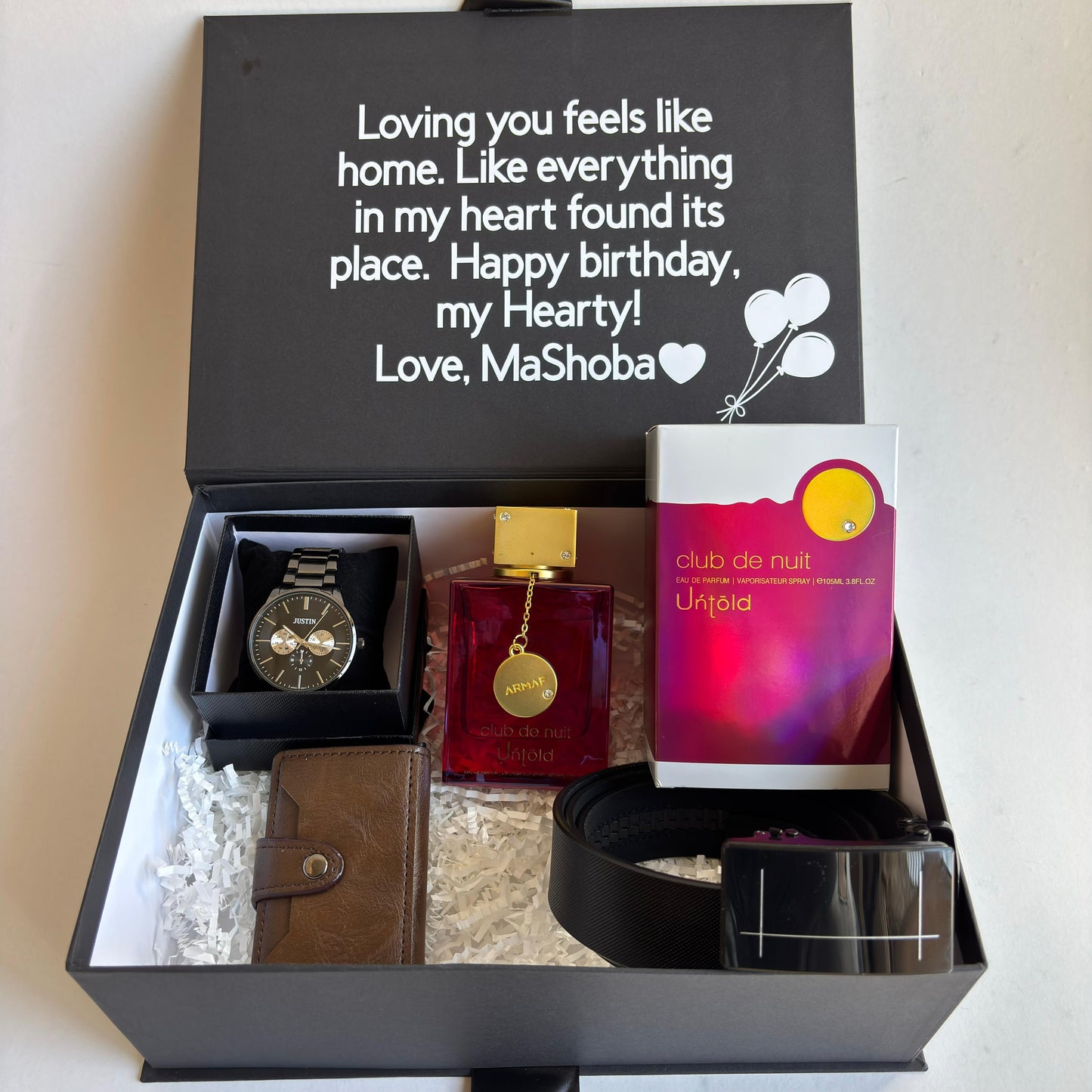 Personalised Gift Box with Premium Cologne and Timepiece