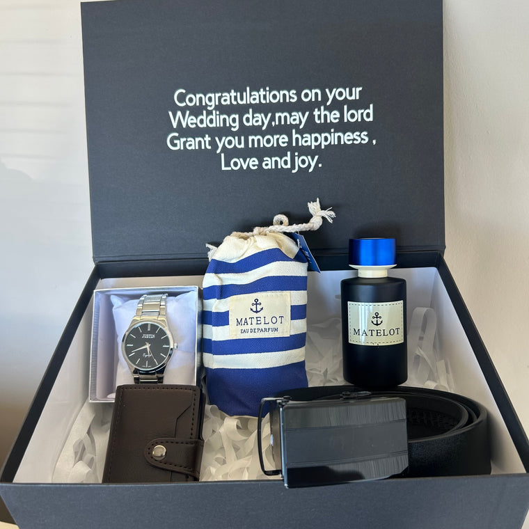 Personalised Gift Box with Premium Cologne and Timepiece