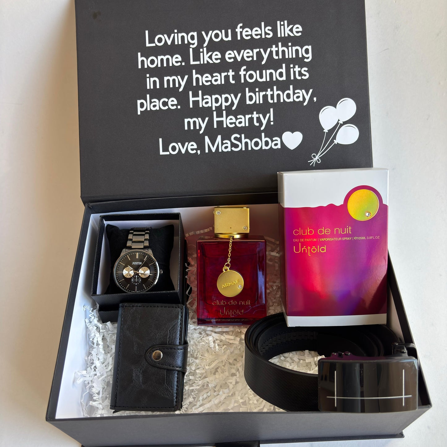 Personalised Gift Box with Premium Cologne and Timepiece