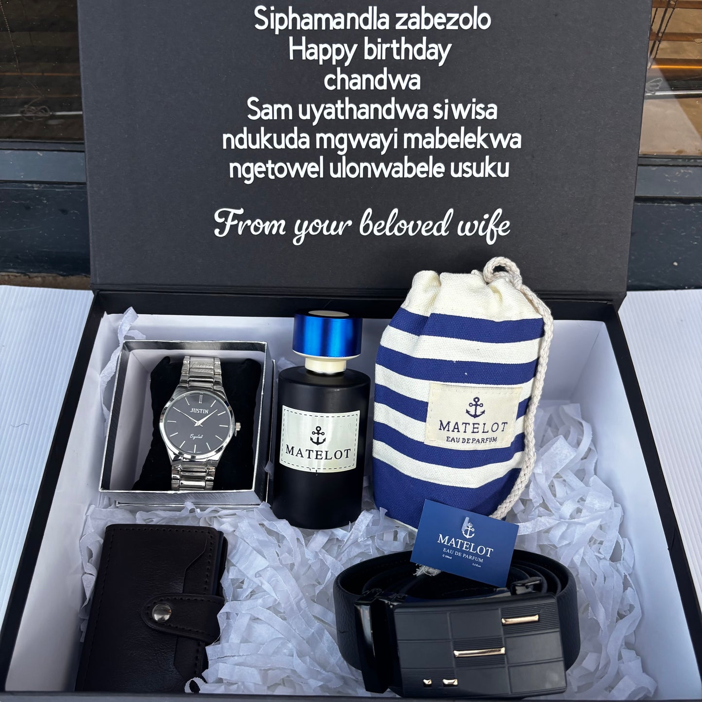 Personalised Gift Box with Premium Cologne and Timepiece